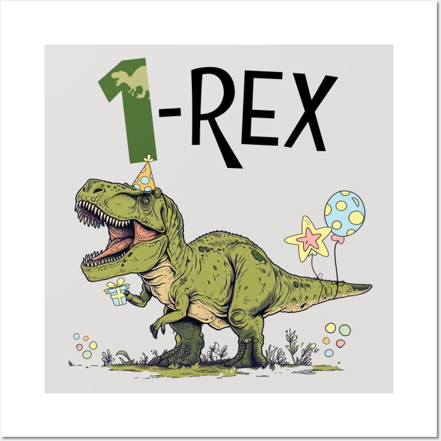 1 Rex Dinosaur Theme First Birthday Party Wall Art by figandlilyco